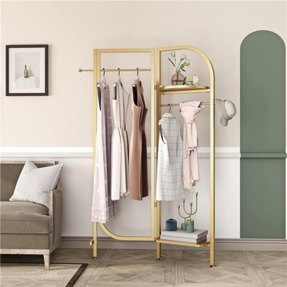 Corner Gold Metal Clothing Racks,Heavy Duty Freestanding Clothes Racks Coat Rack - Picture 1 of 6